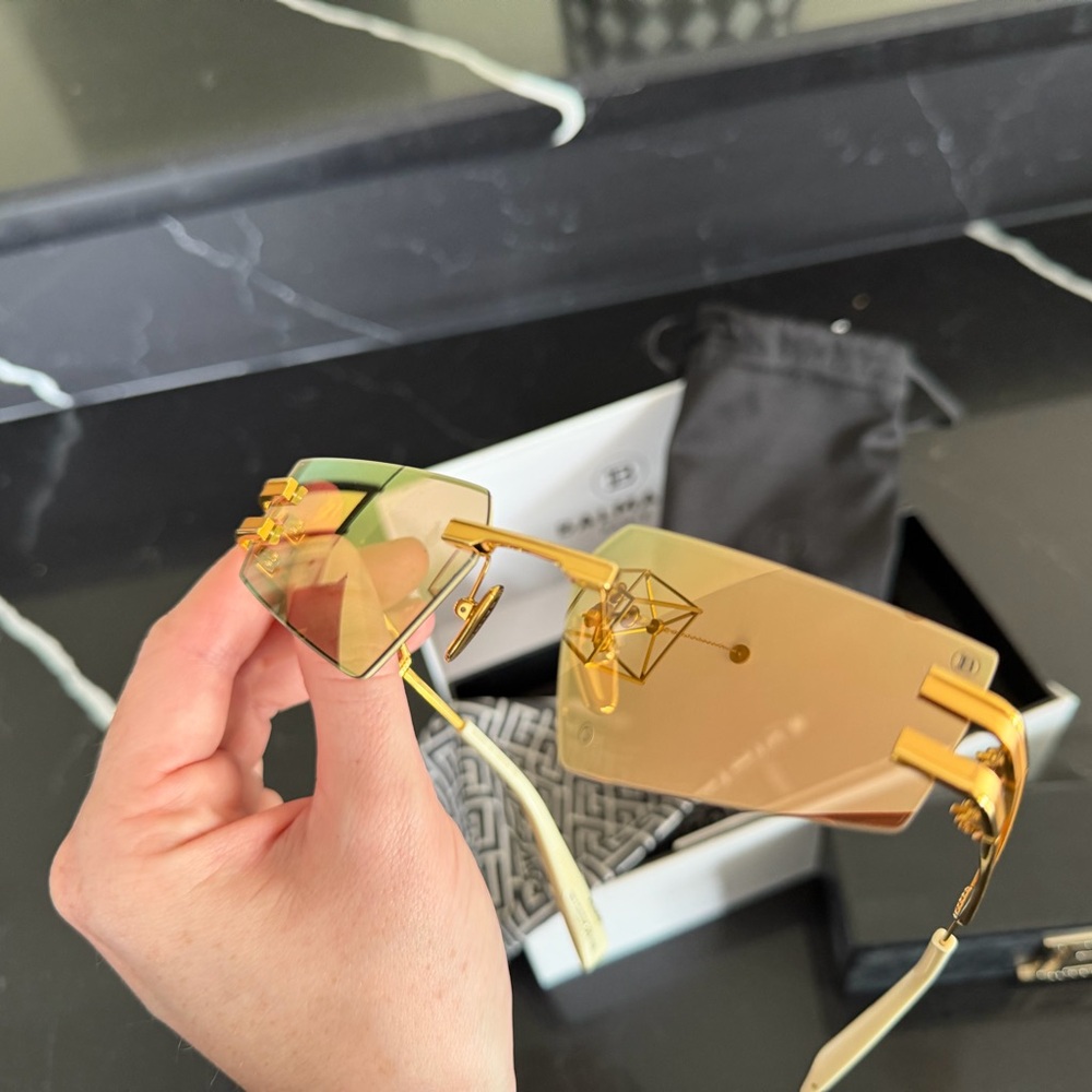 Balmain Gold Rimless Sunglasses with Amber Gradient Lenses